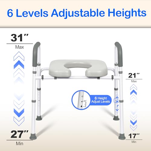 Raised Toilet Seat with Handles, Adjustable Width & Height Commode Chair for Toilet with Arms, 400 lbs Toilet Seat Risers for Seniors, Disabled and Pregnant, Fit Any Toliet