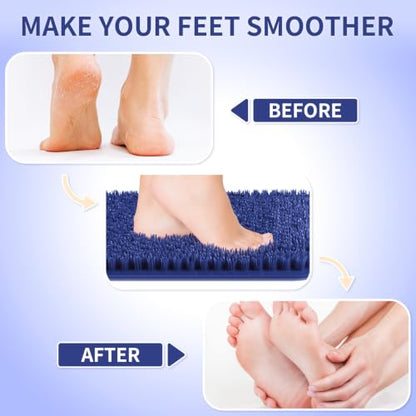 Yolife Shower Foot Scrubber Mat, Anti-Slip Bath Mat with Scrub Bristles, Soft Shower Foot Massager with Strong Suction Cups for Soothe Achy Feet (Navy Blue, 25.6" x 13.4") - color: Navy Blue, size: 25.6" x 13.4" (Rectangular)