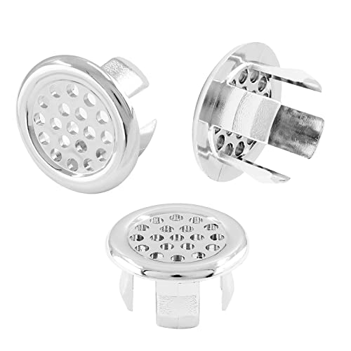 3 Pack Sink Overflow Ring, Chrome Plastic Mesh Basin Drain Cover | Fits 22-25mm Overflow Hole, Tool-Free Flex Buckle Install, Anti-Aging Rust Proof, for Ceramic Bathroom Kitchen Sink - color: Chrome -- 3 Pack, style: Plastic