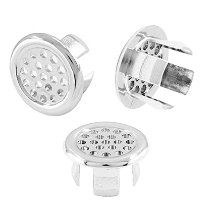 3 Pack Sink Overflow Ring, Chrome Plastic Mesh Basin Drain Cover | Fits 22-25mm Overflow Hole, Tool-Free Flex Buckle Install, Anti-Aging Rust Proof, for Ceramic Bathroom Kitchen Sink - color: Chrome -- 3 Pack, style: Plastic