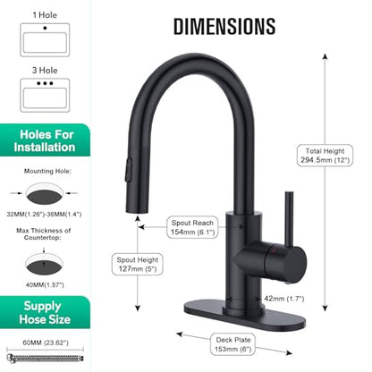 CREA Bathroom Faucet with Pull Out Sprayer,Black Bar Sink Faucets for Small Kitchen Mini Pre Wet Bar Vanity,Single Handle Pull Down 2 Modes,cUPC/NSF - color: A-Black