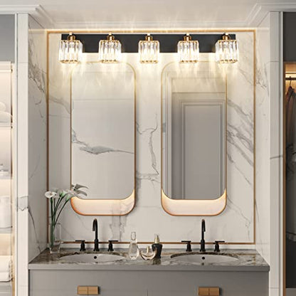 Aipsun Modern Vanity Light Bathroom Lighting Fixtures 5 Light Crystal Bathroom Vanity Light Fixtures (Exclude Bulb) - color: Black Gold, size: 40 inch