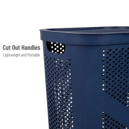 Mind Reader Slim Laundry Hamper with Lid, 60L Clothes Basket, Ventilated Plastic, Navy - color: Navy, size: Single