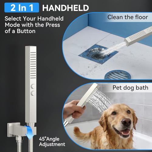 Brushed Nickel Shower System with Body Jets, STARBATH 12 Inch Rainfall Shower and Handheld Spray, Wall Mounted Full Body Shower System Rough-in Mixer Pressure Balance Valve Shower Faucet Set Complete - color: Brushed Nickel, size: 12 Inch
