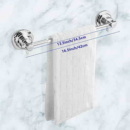 JiePai 16 inch Suction Cup Towel Bar,Shower Towel Racks for Bathroom,Chrome | Vacuum Suction,No Drill,Removable,Heavy Duty Wall Mount ,For Smooth Surfaces,for Bathroom & Kitchen - color: Suction Towel Bar-16 Inch Chrome