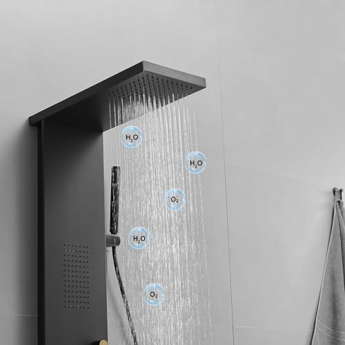 BWE 3 IN 1 Shower Panel Tower System Stainless Steel | Shower Panel Rainfall Shower Head with Handheld Shower and Massage Body Jets Wall Mount Shower System,Matte Black - color: Matte Black