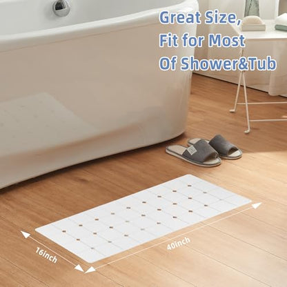 Bathtub Mat Non-Slip Silicone Soft Odorless Large Bath Mat No Suction Cups for Refinished,Reglazed and Textured Shower Mats Non Slip Extra Long Tub Mat (16x40inch White) - color: White