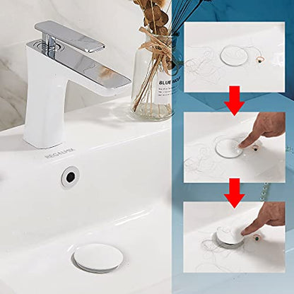 REGALMIX Vessel Sink Drain, Bathroom Faucet Vessel Sink Pop Up Drain Stopper, Built-in Anti-Clogging Strainer, with Overflow White, Fits Standard American Drain Hole(1-1/2" to 1-3/4") RWF083N - color: White, size: With Overflow