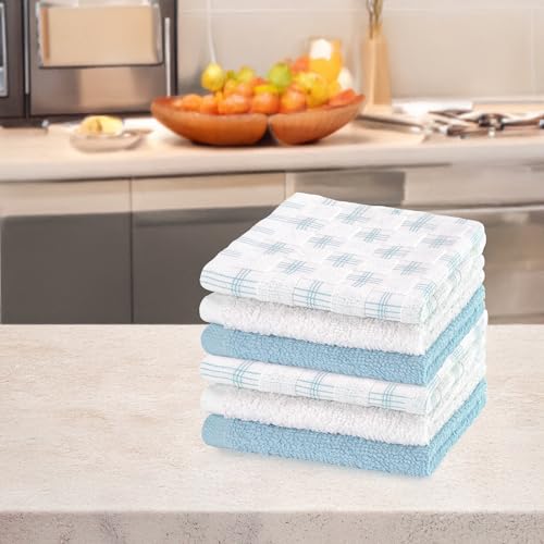 100% Cotton Washcloths 12x12 in, Blue (6 Pack) - color: Blue