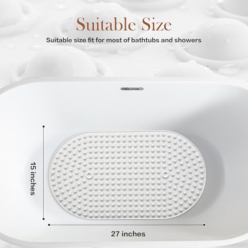 Bathtub Mat 27x15 Non Slip - White Silicone Pop It Bath Mat for Tub, Soft Cushioned Shower Mat with Strong Suction Cups, Small Oval for Inside Bathroom, White - color: 27x15"-white