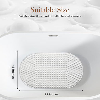 Bathtub Mat 27x15 Non Slip - White Silicone Pop It Bath Mat for Tub, Soft Cushioned Shower Mat with Strong Suction Cups, Small Oval for Inside Bathroom, White - color: 27x15"-white