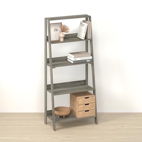 Narita Ladder Shelf, 5-Tier Bookshelf, Freestanding Bookcase Storage Rack Organizer, for Home Office, Living Room, Bathroom, Dark Limed Oak - color: Dark Limed Oak