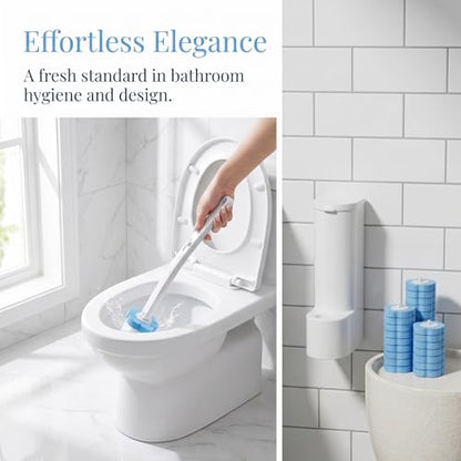 Disposable Toilet Brush and Holder Set, Dual Wands Starter Kit with 24 Refill Pads, Wall Mounted Toilet Bowl Cleaner with Integrated Solution for Deep Bathroom Maintenance