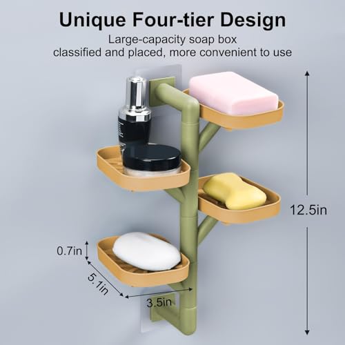 Soap Holder Four Layer Wall Mounted NO-Drilling Rotatable Self-draining Removable Soap Dish for Shower Bathroom Tray,Self Draining Sponge Holder,Razor Holder (Yellow/Green) - color: Yellow/Green