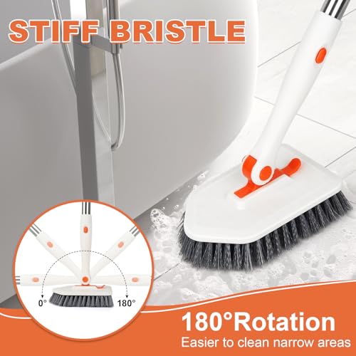 Long Handled Scrub Brush for Shower，3-in-1 Cleaning Brushes with 3 Different Function Cleaning Heads Brush for Shower Cleaning Bathroom Kitchen Walls Tub Tile - color: Orange