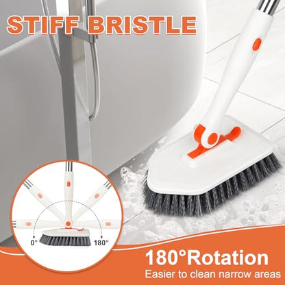 Long Handled Scrub Brush for Shower，3-in-1 Cleaning Brushes with 3 Different Function Cleaning Heads Brush for Shower Cleaning Bathroom Kitchen Walls Tub Tile - color: Orange