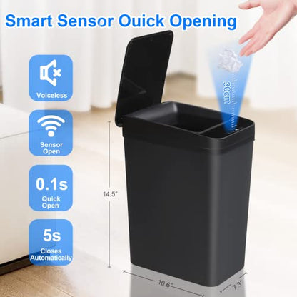 Anborry Bathroom Automatic Trash Can 4 Gallon Touchless Motion Sensor Small Garbage Can with Lid Smart Electric Plastic Narrow Garbage Bin for Living Room Bedroom Office Kitchen (Black) - color: 4 Gallon Black