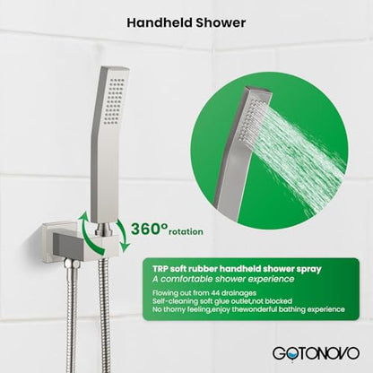gotonovo Rainfall Bathroom Shower System Rain Shower Head and Handle Set Wall Mounted Shower Complete Combo Solid Brass Pressure Balancing Shower Mixer Valve 10 Inch Brushed Nickel - color: Brushed Nickel, size: 10 Inch