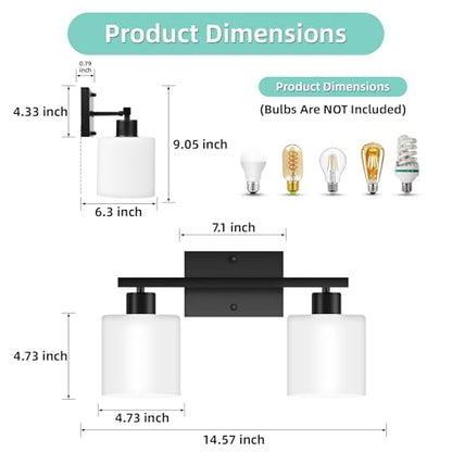 SILAMPDI 2-Light Bathroom Lighting Fixtures, Black Modern Vanity Lights Wall Lamp with Milky White Glass Shades for Mirror Kitchen Living Room Hallway Cabinet Porch, Bulbs Not Included - color: Black-2Light