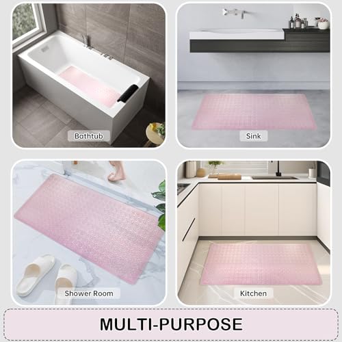 Non-Slip Bathtub and Shower Mats, Power Grip Bath Mat 35 x 16.3 Inch with Suction Cups and Drain Holes for Tub Bathroom Floor Safety, Machine Washable Soft Bathmat, Clear Pink - color: Clear Pink