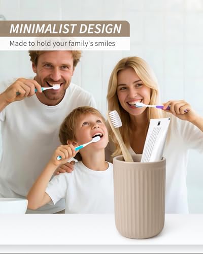 BosilunLife Ceramic Toothbrush Holder - 12oz Bathroom Toothbrush Holder Tooth Brush Holders Tumbler Cups Reusable Toothbrush Mouthwash Cup Small Toothbrush and Toothpaste Holder, Striped Khaki - color: Khaki--vsc, size: striped-cylinder