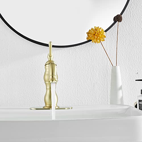 Bathroom Faucet Brushed Gold GGStudy 360° Swivel Bathroom Vanity Faucet Single Handle One Hole Bathroom Sink Faucet Basin Matching Pop Up Drain with Overflow - color: Brushed Gold, size: Short