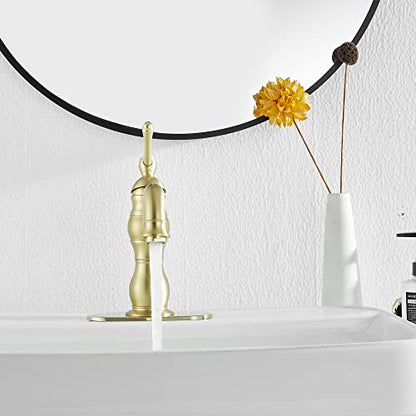Bathroom Faucet Brushed Gold GGStudy 360° Swivel Bathroom Vanity Faucet Single Handle One Hole Bathroom Sink Faucet Basin Matching Pop Up Drain with Overflow - color: Brushed Gold, size: Short