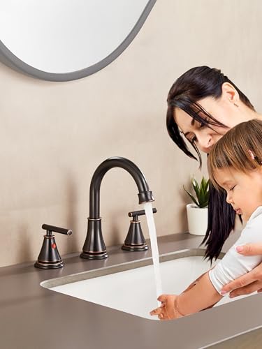 Bathroom Sink Faucet 3 Hole, Oil Rubbed Bronze Bathroom Vanity Faucet for Lavatory Sink with Pop-Up Drain, 8 Inch Widespread, 2 Handle Basin - color: Oil Rubbed Bronze