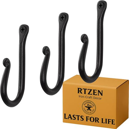 Wall Mount Hook Set - Wrought Iron Decorative Rustic Metal Coat Hooks for Hanging - Handcrafted Classic Farmhouse Wall Mounted Black Hooks for Towel Robe or Hat Hanging - 3 Pack - style: J-Hook Classic