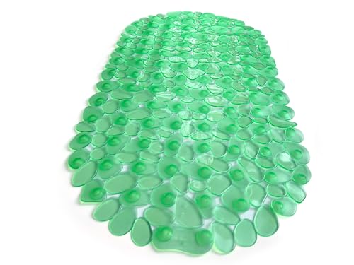 “Pebbles” Non-Slip Bathtub & Shower Mat 27”x14” Oval - Non-Toxic - Safe, Clean, Machine-Washable, Superior Grip & Drainage, Vinyl, for Smooth Floors ONLY, Transparent Light Green - color: Transparent Light Green, size: 27" x 14" (Oval)