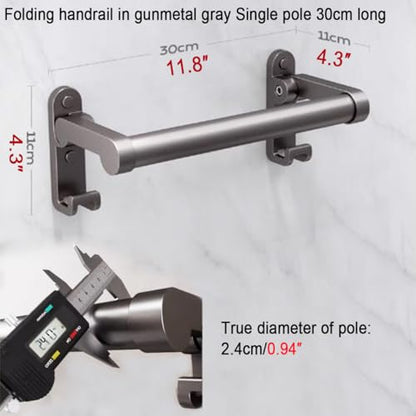 Grab Bars for Shower，Foldable Bathroom Grab Barwith Hooks, Gray11.8-Inch | Built-in towel hook featuring a space-saving 90° folding design that meets both safety and storage needs - color: Gray 30cm with hook