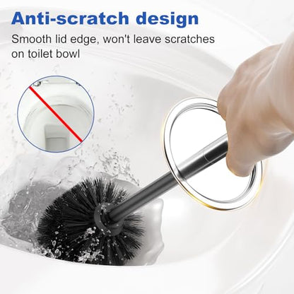 Toilet Brush and Holder Set：304 Stainless Steel Heavy Duty Toilet Bowl Brush，Removable Inner Bowl and Splash Protection，Bathroom Toilet Brush-Dense Bristles for Through Cleaning - color: Chrome