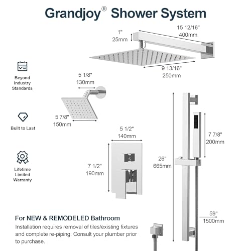 Shower Faucet Set, 10" & 6" Dual Rainfall Shower Heads System for Wall Mount with Slide Bar & Handheld Sprayer, Chrome - color: Chrome