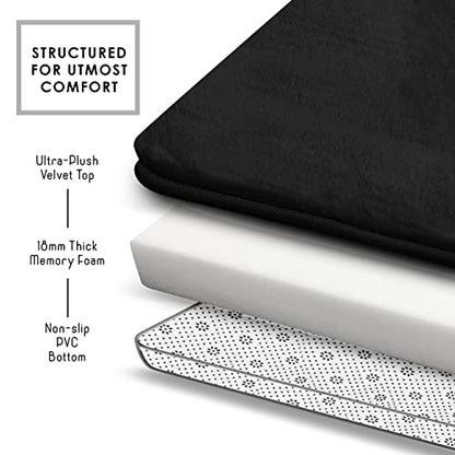 Clara Clark 3 Piece Bathroom Rugs Bath Mat Set, Velvet Memory Foam Bath Mats for Bathroom - Non-Slip, PVC Backing Bath Rugs, Washable - Dries Quickly, Black - color: Black