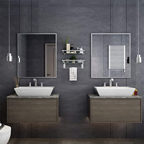 Glass Shelf with Towel Bar 15.7in Silver Bathroom Shelf Wall Mount Rustproof Bathroom Wall Organizer 1 Tier (Silver) - style: 1 tier with towel bar silver