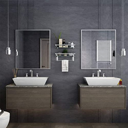 Glass Shelf with Towel Bar 15.7in Silver Bathroom Shelf Wall Mount Rustproof Bathroom Wall Organizer 1 Tier (Silver) - style: 1 tier with towel bar silver