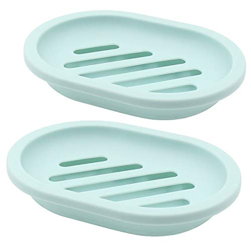 Topsky 2-Pack Soap Dish with Drain, Soap Holder, Soap Saver, Easy Cleaning, Dry, Stop Mushy Soap (Green) - color: Green