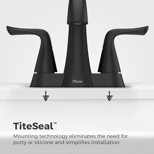 Pfister Willa Matte Black 3-Hole Centerset Bathroom Faucet LF048MALSDB | 2-handle design, Push & Seal drain included, TiteSeal no-putty mount, Spot Defense finish, NSF lead-free - color: Spot Defense Matte Black, size: 1 Pack