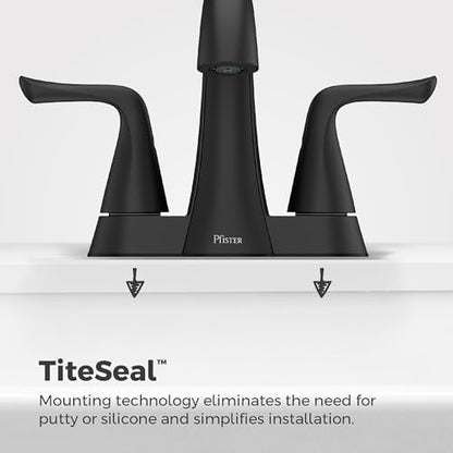 Pfister Willa Matte Black 3-Hole Centerset Bathroom Faucet LF048MALSDB | 2-handle design, Push & Seal drain included, TiteSeal no-putty mount, Spot Defense finish, NSF lead-free - color: Spot Defense Matte Black, size: 1 Pack