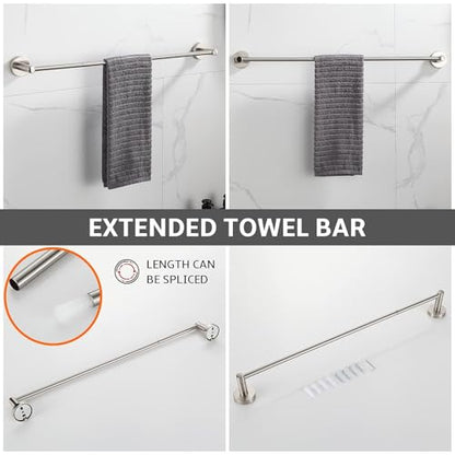 BGL Bathroom Accessory Set Brushed Nickel 4-Pieces Bathroom Towel Rack 24 Inches Adjustable Bathroom Hardware Set - color: Brushed Nickel, size: 4 PIECES