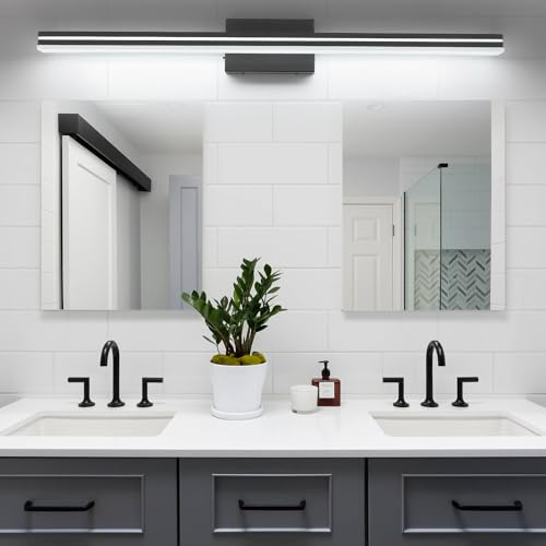 SineRise LED Modern Bathroom Vanity Light Bar (48-Inch, 3000K/4000K/6000K), Matte Black Dimmable Modern Acrylic Bathroom Wall Lighting Fixtures Over Mirror - color: Matte Black, size: 48-Inch