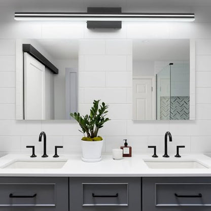 SineRise LED Modern Bathroom Vanity Light Bar (48-Inch, 3000K/4000K/6000K), Matte Black Dimmable Modern Acrylic Bathroom Wall Lighting Fixtures Over Mirror - color: Matte Black, size: 48-Inch