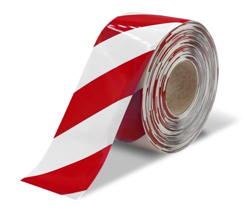 Ultra Line Durable Chevron/Hazard Floor Marking Tape for Safety, Caution, Warning, Flooring, Heavy-Duty, Peel and Stick, Adhesive, Industrial Quality, Red and White. 4" by 100' Roll - color: Red and White, size: 4" by 100' Roll