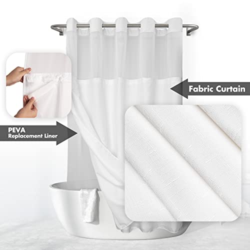 River Dream No Hook Shower Curtain with Snap-in Liner Set, White, 71x74 | Snap on Waterproof PEVA Liner, See Through Top Window, Slub Textured, Hotel Style Shower Curtain Set, Standard Size - color: White, size: 71"W x 74"L (Pack of 1)