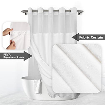 River Dream No Hook Shower Curtain with Snap-in Liner Set, White, 71x74 | Snap on Waterproof PEVA Liner, See Through Top Window, Slub Textured, Hotel Style Shower Curtain Set, Standard Size - color: White, size: 71"W x 74"L (Pack of 1)