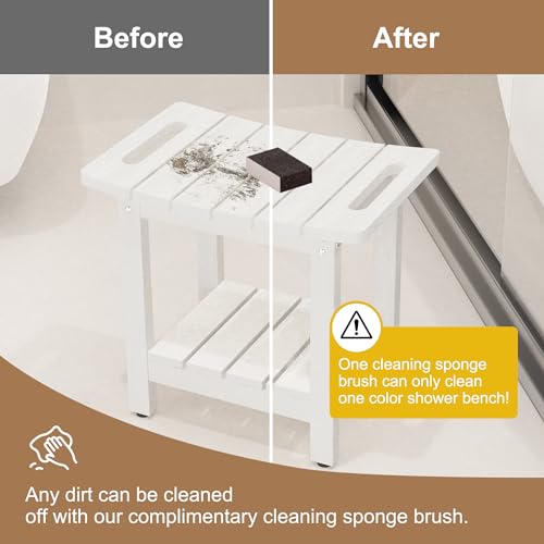 HIPS Shower Benches for Inside Shower, Shower Stool with Space-Efficient Storage Shelf, Waterproof Shower Chair Seat for Spa Bathroom(White) - color: White