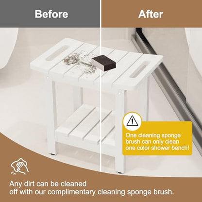 HIPS Shower Benches for Inside Shower, Shower Stool with Space-Efficient Storage Shelf, Waterproof Shower Chair Seat for Spa Bathroom(White) - color: White