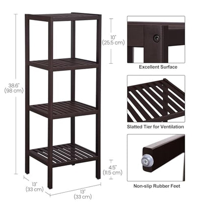 SONGMICS Bamboo Storage Shelf, 4-Tier Shelving Unit, Multifunctional, in the Entryway, Bathroom, Living Room, Balcony, Kitchen, 13 x 13 x 38.6 Inches, Brown UBCB54C - color: Brown, size: 4 Tiers (13"D x 13"W x 38.6"H)