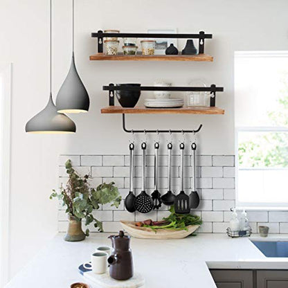 PHUNAYA Floating Shelves,Wall Mounted Shelf for Kitchen,Living Room,Bedroom,Bathroom Storage,Rustic Wood,Set of 2(Carbonized Black) - color: Carbonized Black