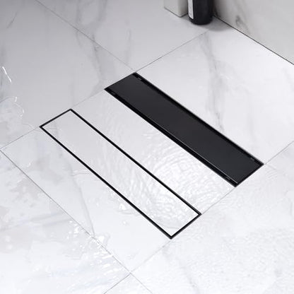 12 Inch Linear Shower Drain Matte Black, Rectangular Reversible 2 in 1 Tile Insert Grate, 304 Stainless Steel Shower Floor Drain Kit, Hair Catcher, Leveling Feet - color: Matte Black, size: 3"x 12"-Tile Insert